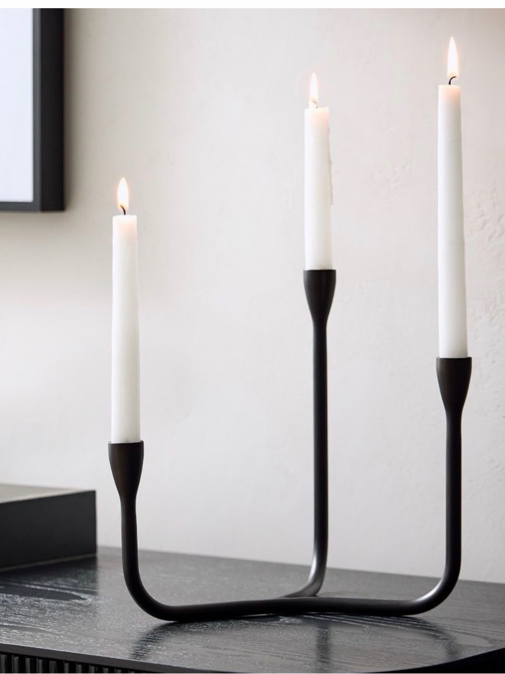 West Elm Black Modern Triple Taper Candle Holder